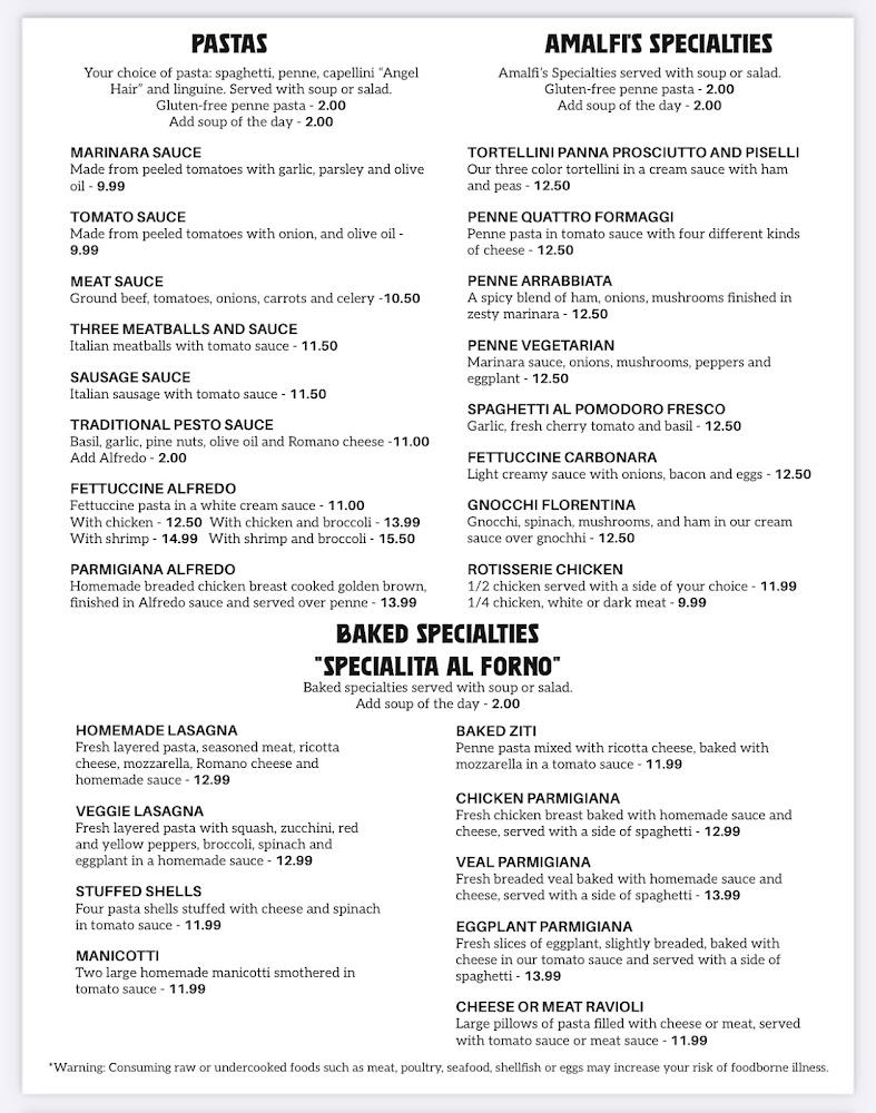 Amalfis italian restaurant and pizzeria Menu image 1