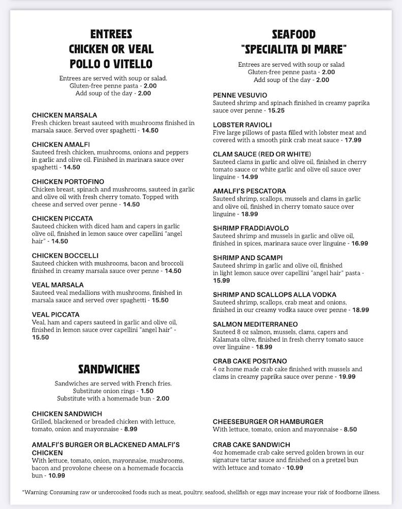 Amalfis italian restaurant and pizzeria Menu image 2