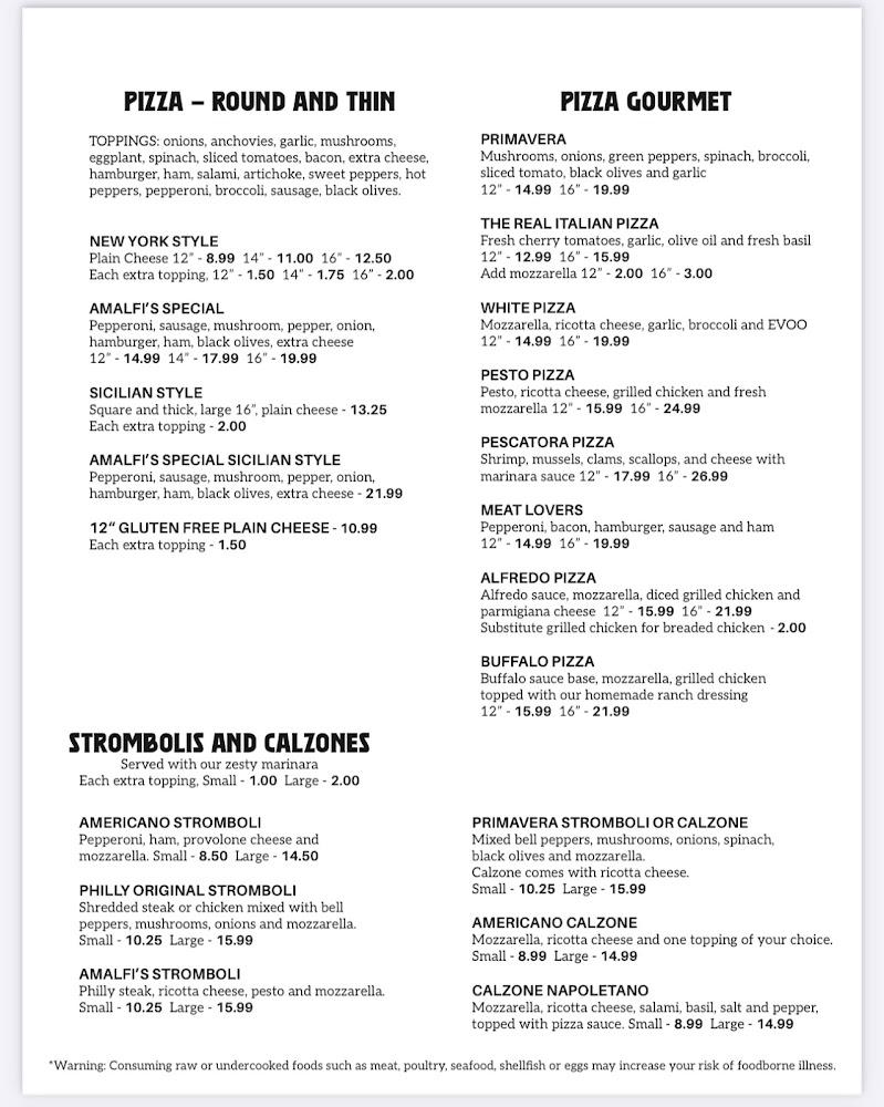 Amalfis italian restaurant and pizzeria Menu image 3